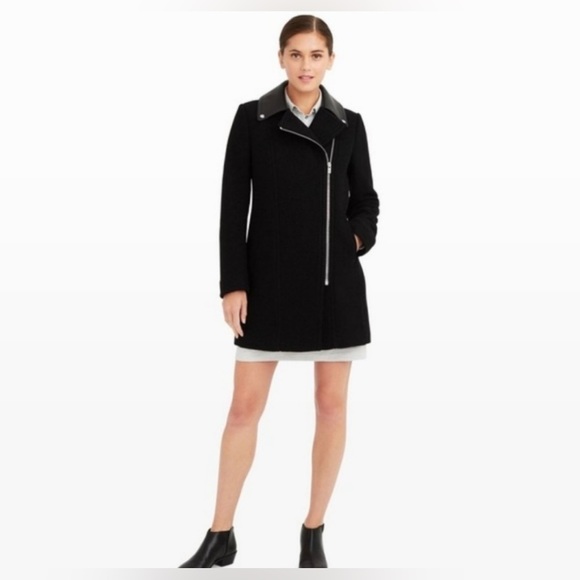 Club Monaco Reeta Women’s Wool & Italian Leather Long Moto Biker Coat Size Small - Picture 1 of 5